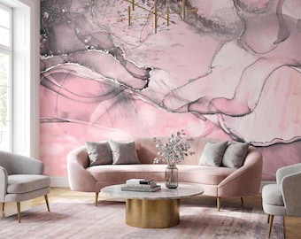 Blush Pink Abstract Wallpaper Mural Glam Aesthetic Blush Wallpaper Peel and Stick, Non-woven Mural for Girl Nurseries Custom Size