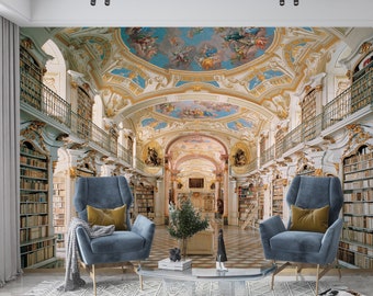 Oude bibliotheek interieurmuurschildering Peel-and-Stick vinylbehang Leeszaal muurdecoratie