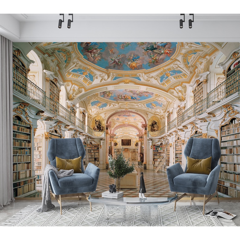 Books Library Wall Mural Old Library Peel and Stick Vinyl Wallpaper Bedroom Office Study Literature Library Wall Decal Wall Mural Print image 1