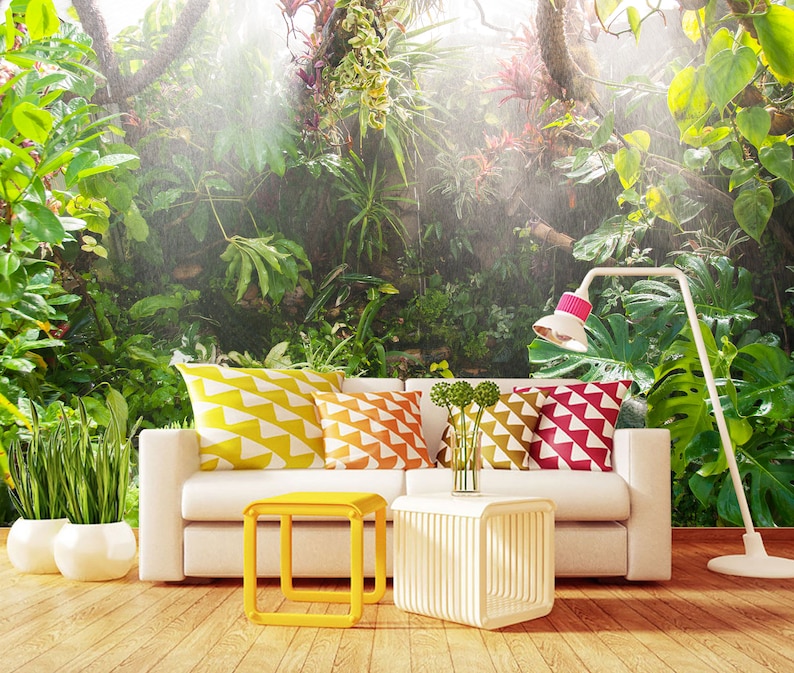 Rainforest Greenery Mural Wallpaper Peel and Stick Nature - Etsy