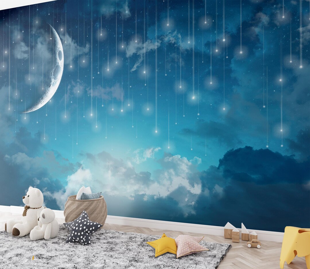 Magical Moon Stars Wallpaper Celestial Kids Room Mural Peel and Stick ...