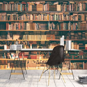 Bookshelfs Mural Reading Room Wallpaper Books Library Wall Mural Old Library Peel and Stick Vinyl Wallpaper Office Study Room Library Decor image 10