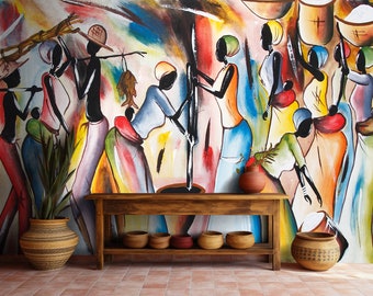 Wall Mural African Сulture Wallpaper African Tradition Home Wall Decor Abstract African Art Peel and Stick Wallpaper Wall Mural Art