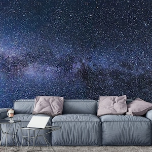 Space Galaxy Stars Milky Way Wall Mural Print Peel and Stick Wallpaper Photomural Vinyl Wallpaper Space Scenery Wall Decal Bedroom Wallpaper