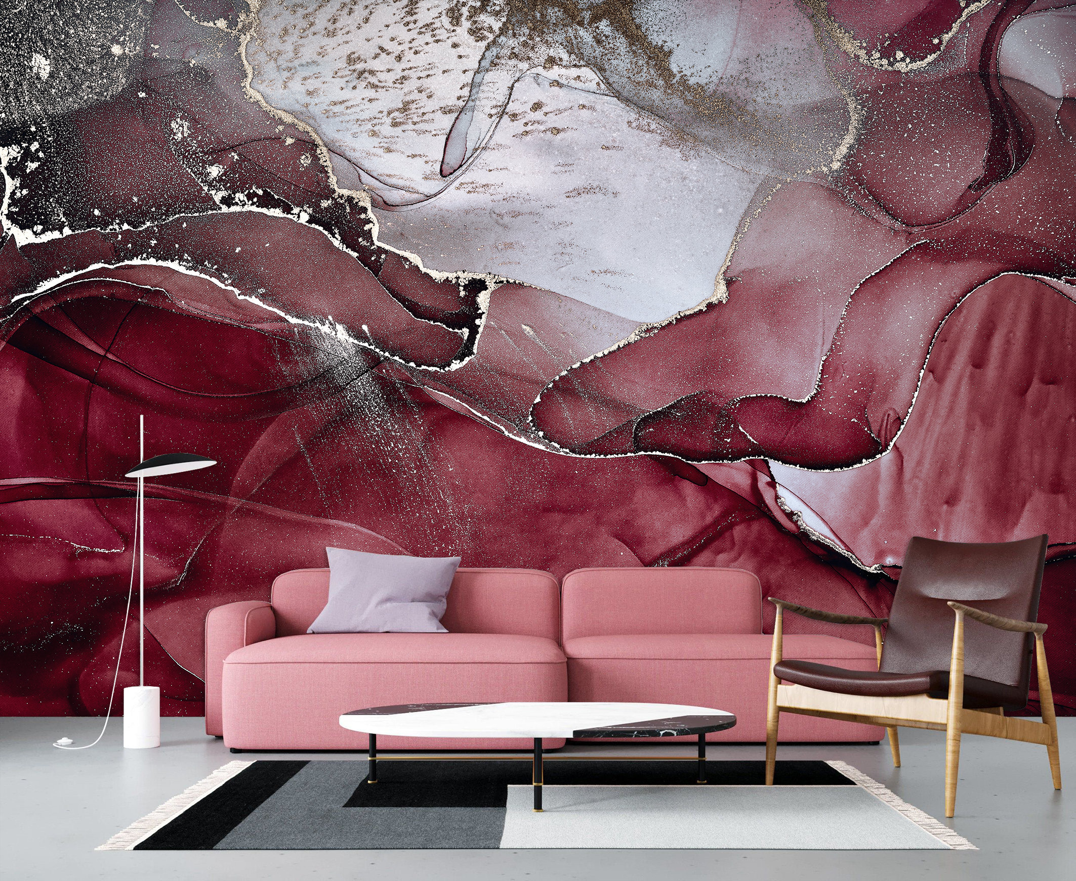 Burgundy Abstract Wallpaper Peel&Stick Marble Wall Mural Print | Etsy