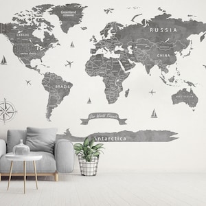 Extra Große Weltkarte Wand Aufkleber Grau Weltkarte Wandsticker Travel Map Push Pin Weltkarte Wand Kunst reist Wand-Dekor