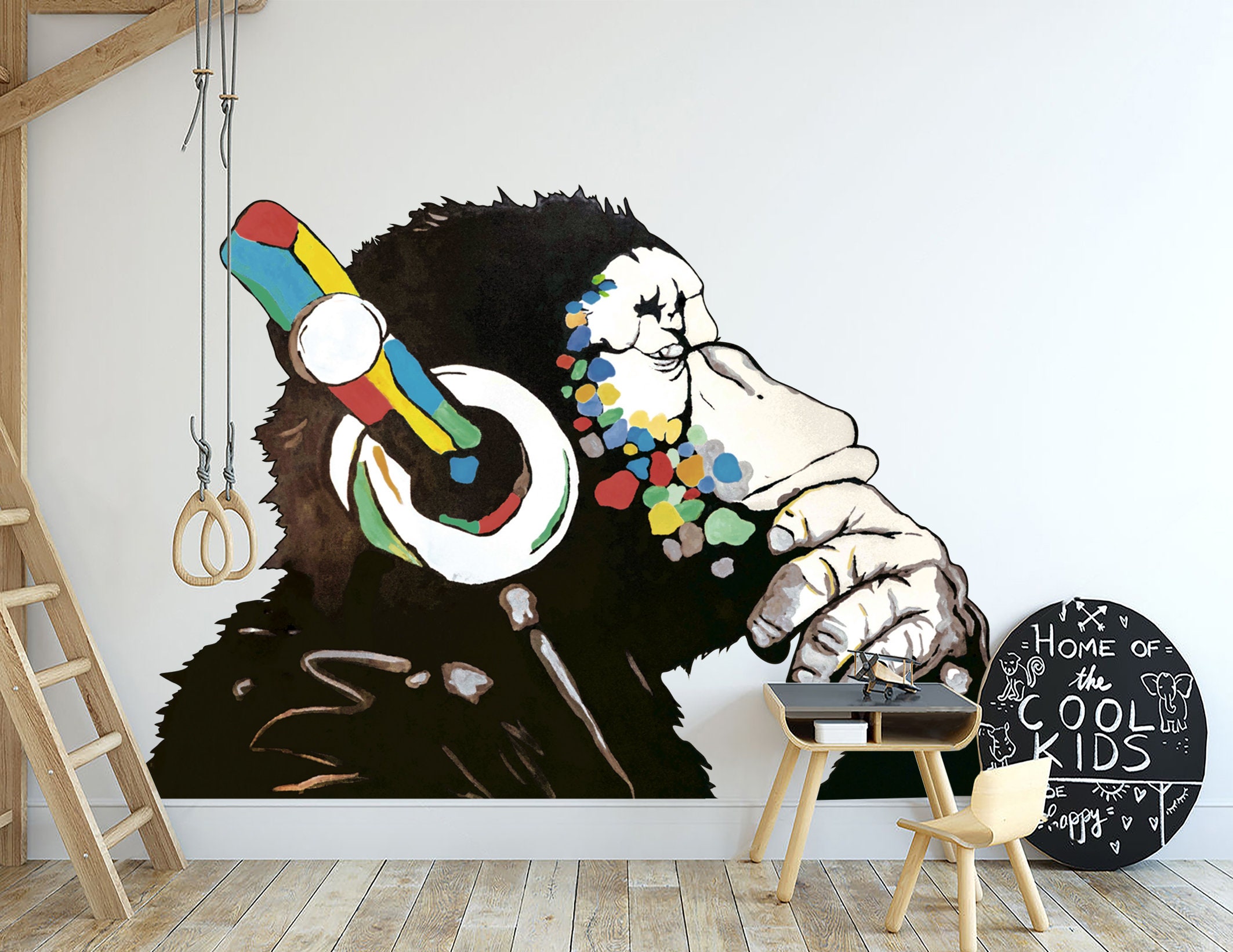 Banksy Thinking Monkey Vinyl Wall Decal Thinker Smart Decal DJ