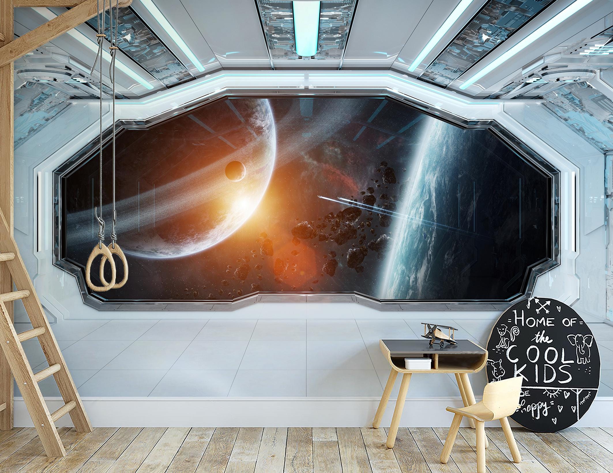 Space Ship Wall Mural Kids Room Wallpaper Peel and Stick, Custom Size ...