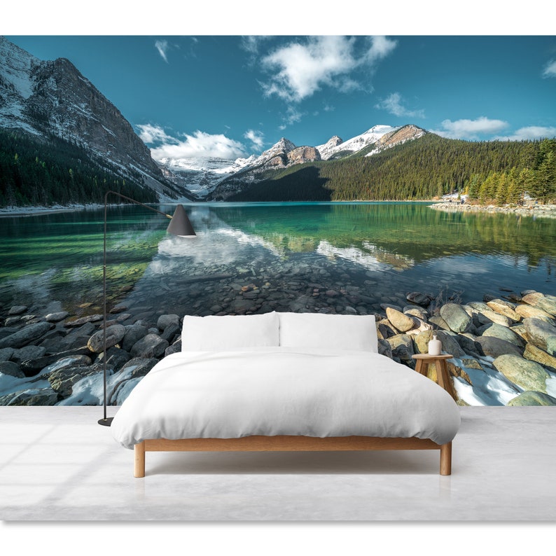 Mountain Lake With Clear Water Wallpaper Mural Peel and Stick Rocky ...