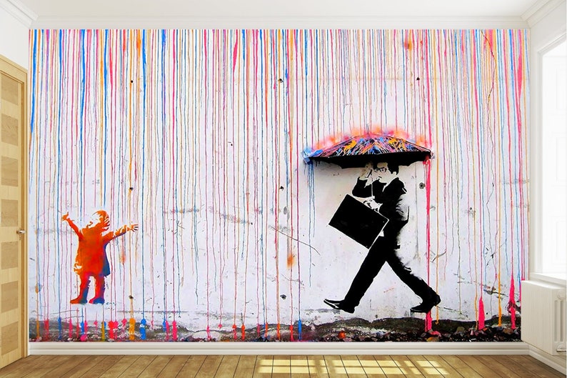 Rainbow Rain Decal Banksy Coloured Rain Rainbow Rain Print Etsy