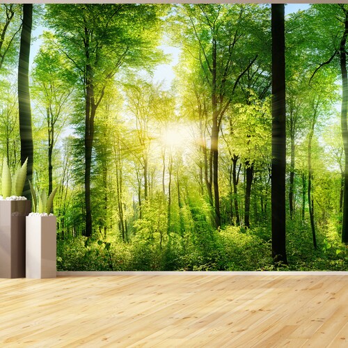 Wall Mural Forest Peel and Stick Print Wallpaper Bedroom Etsy