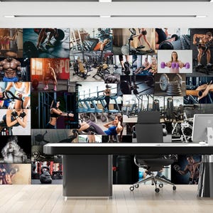 Gym Wallpaper Sport Motivation Gym Wall Mural Peel and Stick Fitness Workout Wall Decor Home Gym Wallpaper Collage Gym Office Wall Mural