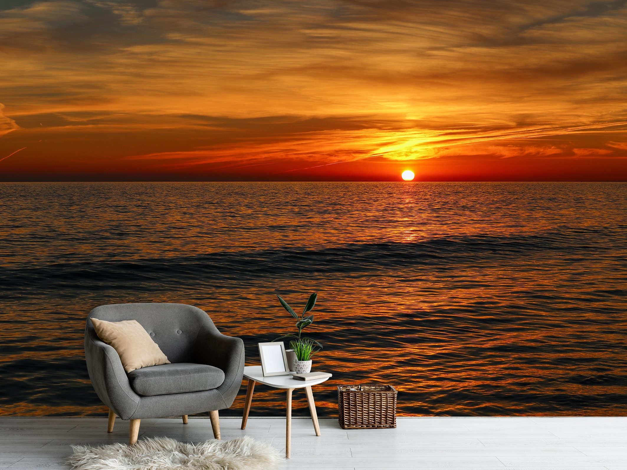 deyoli Tramonto sulla Spiaggia Palma Effetto: Disegno su Tela con Cornice in Vero Legno, Stampa Digitale di Alta qualità con Telaio, nessun Poster o Poster, 40 x 40 cm