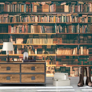 Bookshelfs Mural Reading Room Wallpaper Books Library Wall Mural Old Library Peel and Stick Vinyl Wallpaper Office Study Room Library Decor image 6