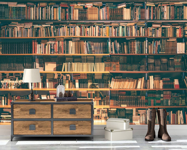 Bookshelfs Mural Reading Room Wallpaper Books Library Wall Mural Old Library Peel and Stick Vinyl Wallpaper Office Study Room Library Decor image 6