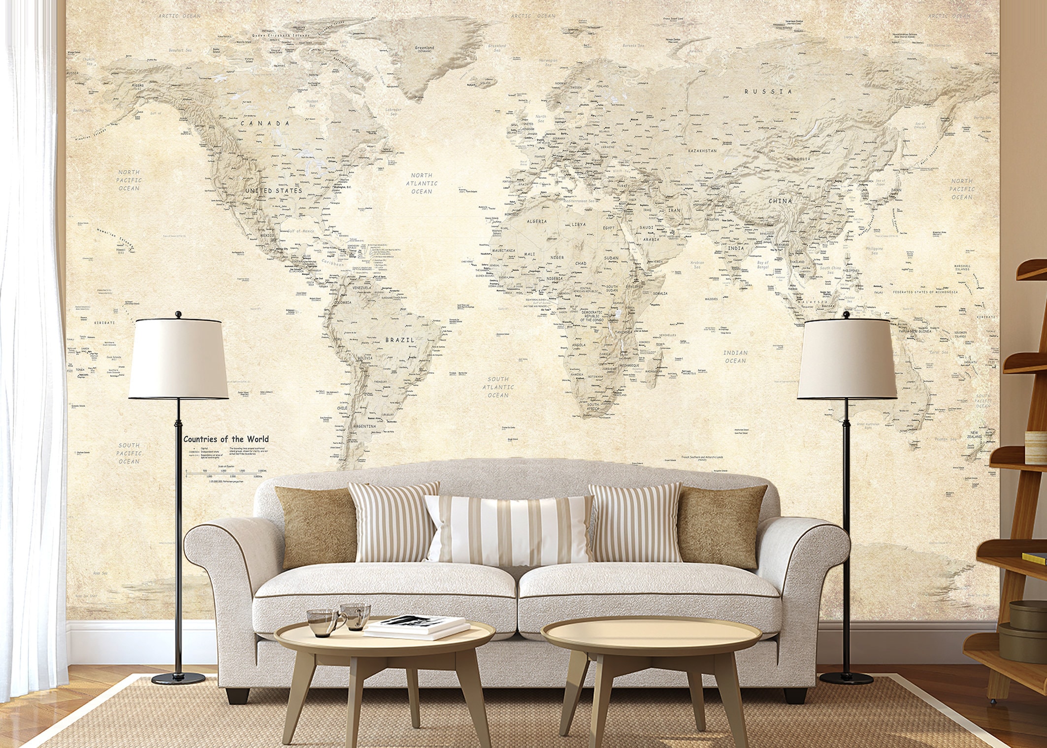 World Map Wallpaper Print Wall Mural Peel and Stick World Map Etsy UK
