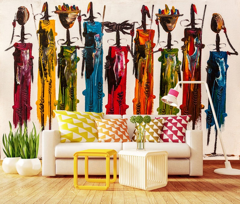 African Wall Décor Abstract Wallpaper Masai Wall Art Peel and | Etsy