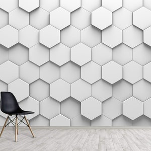 Carta da parati geometrica bianca staccabile e adesiva, decorazione murale esagonale, decorazione da parete per ufficio tecnologico, decorazione da parete per soggiorno, carta da parati grigio chiaro, murales per sala giochi