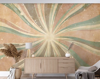 Retro Boho Tapete Vintage Wandbild Abstrakt Geometrische Sonnenstrahlen Tapete Schälen und Aufkleben / Traditionelle Moderne Tapete Wandbild Dekor