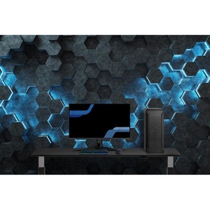 Abstrakte geometrische schwarz blau Wandbild Tapete schälen und aufkleben Futurismus Hexagon Tapete Tech-Gaming-Raum Spielzimmer Büro Wandbilder