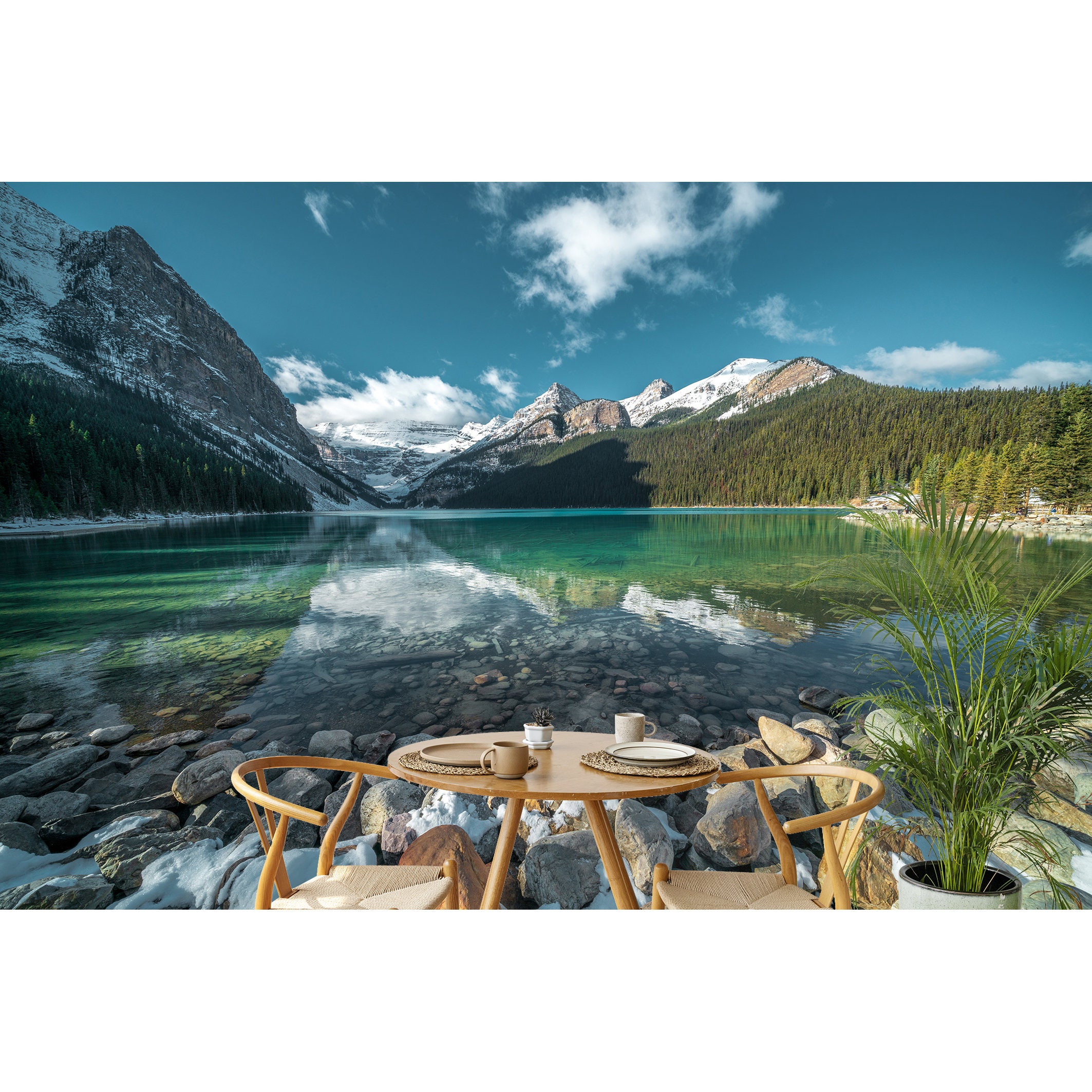 Mountain Lake With Clear Water Wallpaper Mural Peel and Stick Rocky ...