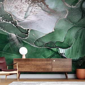 Papier peint vert émeraude mural abstrait vert murale papier peint en marbre papier peint de luxe autocollant vinyle chambre verte papier peint personnalisé impression