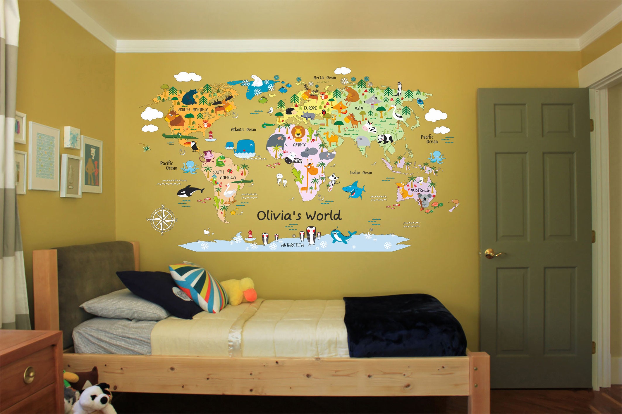 Kids Wall Decal Animal Map Wall Sticker Playroom Nursery Wall Etsy