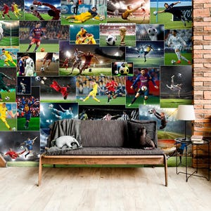 Carta da parati murale con motivo a calcio, carta da parati adesiva per palestra, decorazione da parete per cameretta, motivazione sportiva, murale per palestra, murale di calcio, arte motivazionale per l'allenamento