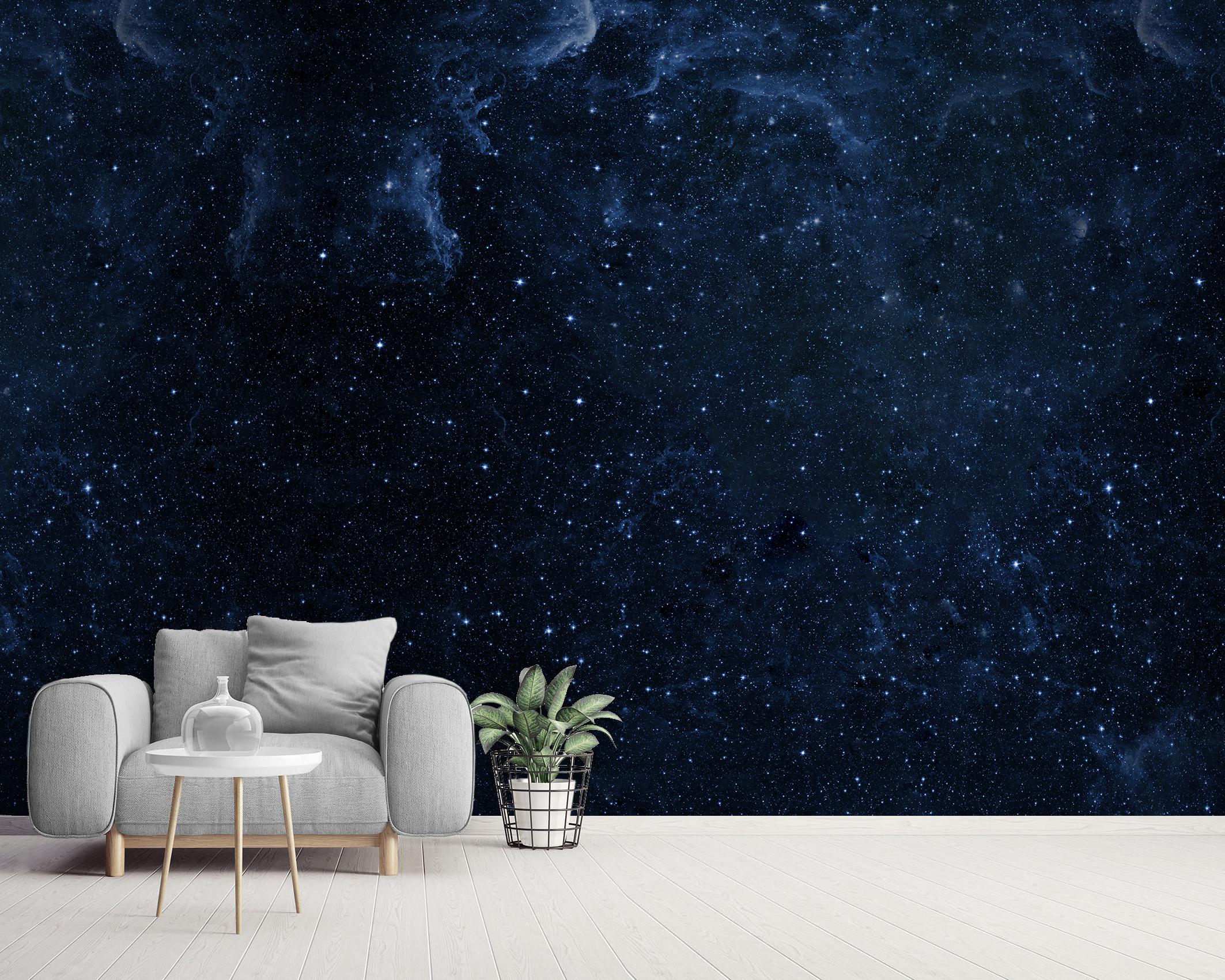 Blue Starry Sky Mural Wallpaper Space Wall Mural Bedroom Wallpaper Peel ...