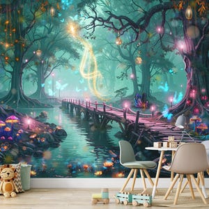 Kids Fantasy Forest Mural Wallpaper Peel & Stick / Unpasted - Fairytale Wallpaper Kids Room Mural Kids Bedroom Wallpaper Nursery Wall Print