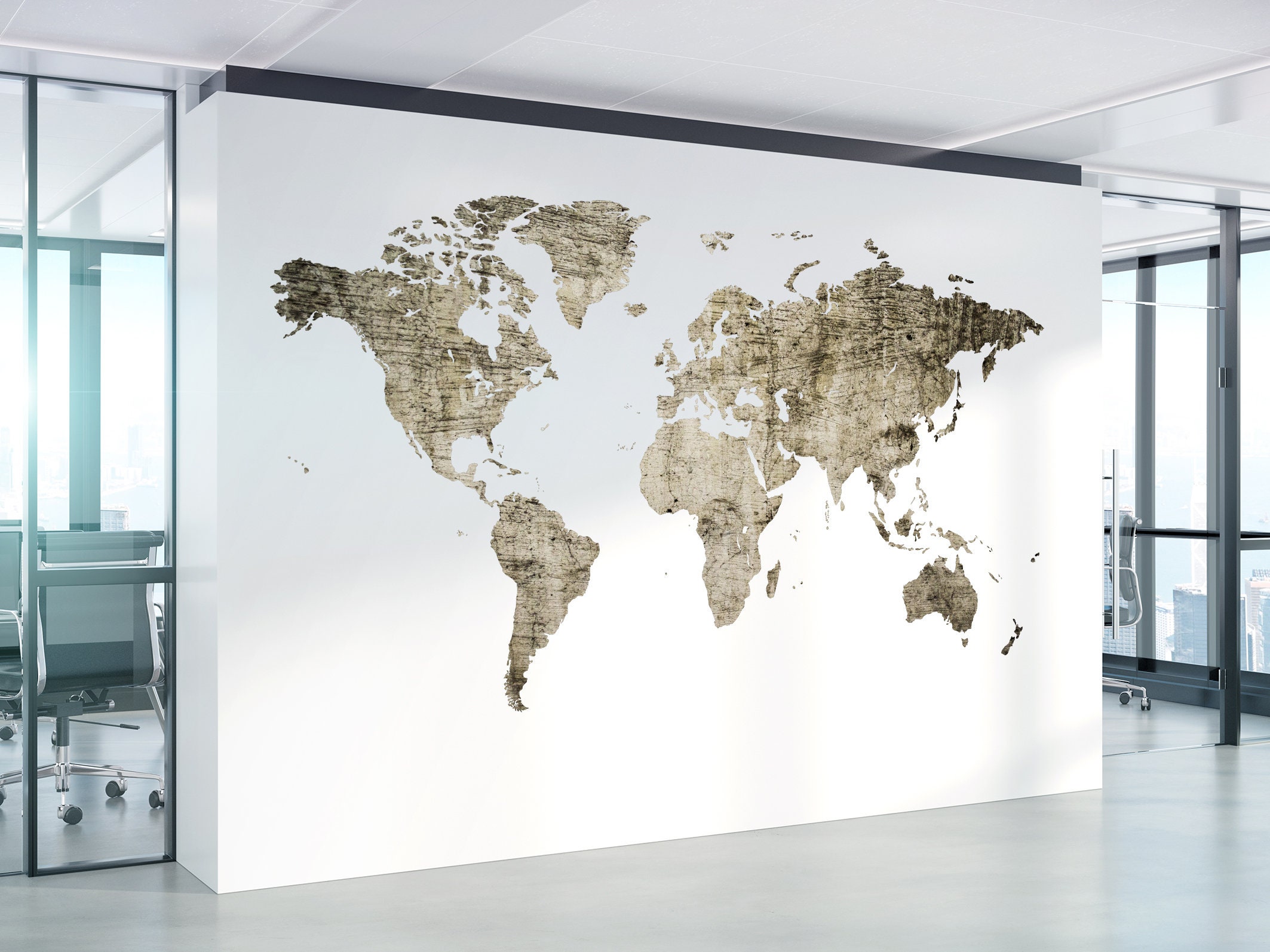 World Map Wall Sticker Large Map Decal Vintage Map Wall Decor Print ...
