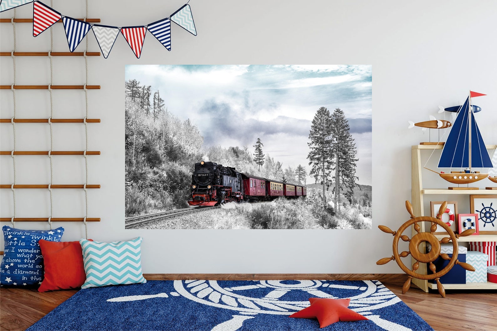 Train Wall Murals Steam Train Mural Peel and Stick Wallpaper Etsy