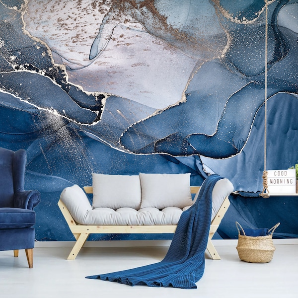 Navy Gold Wallpaper Etsy