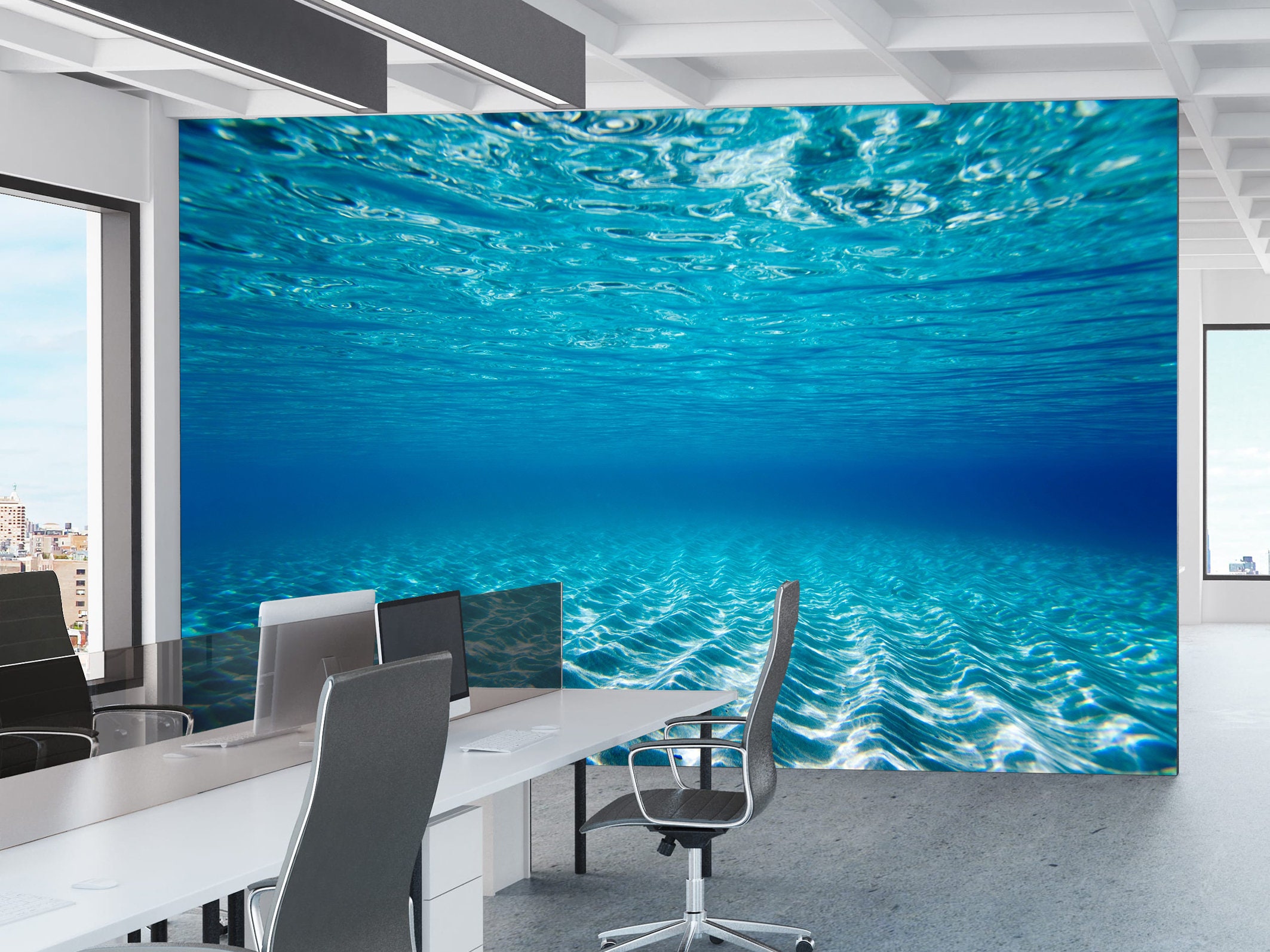Underwater Ocean Wall Mural • Deep Sea Bedroom Wallpaper • 3D Blue ...