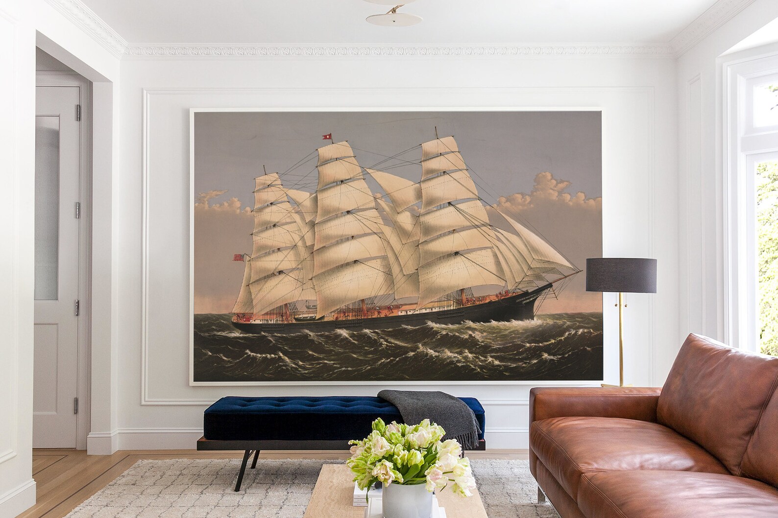Sailboat Wall Mural Sailing Ship Vintage Wallpaper Clipper Etsy