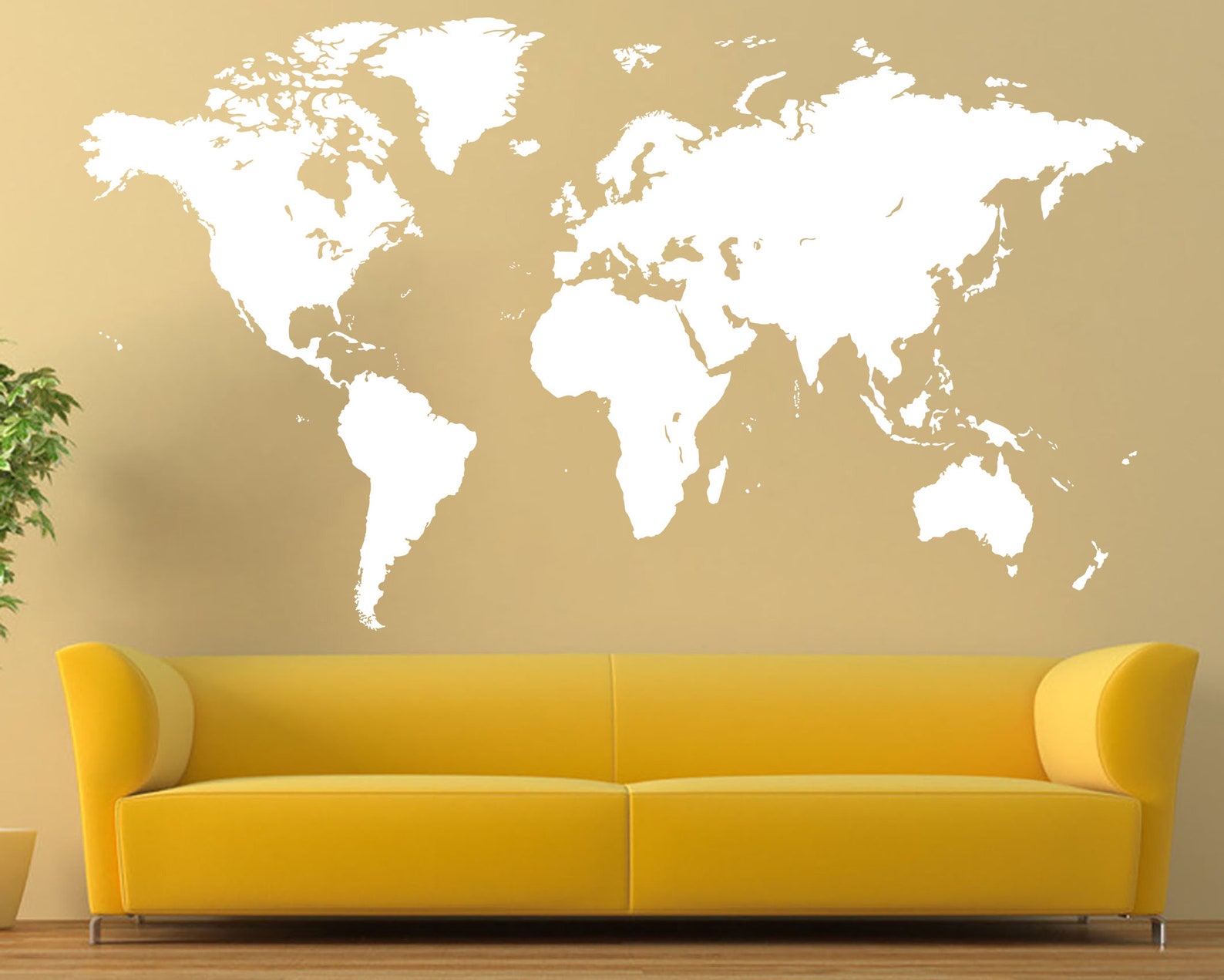 World Map Decal Wall Sticker White Wall Decor Abstract World Etsy