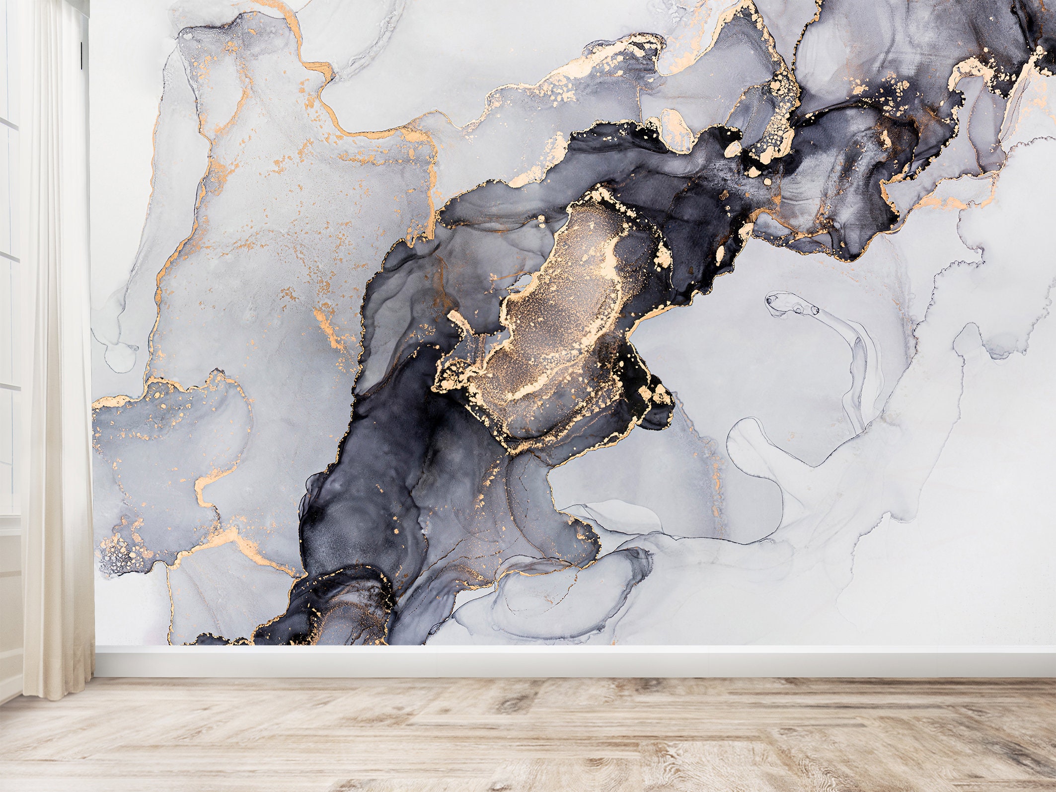 Grey Abstract Marble Peel and Stick Wall Vinyl Mural Wallpaper