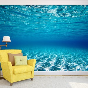 Underwater Sea Bottom Wall Mural Blue Water Wallpaper Peel and Stick Bedroom Wall Mural Office Wall Mural Powder Room Wallpaper Ocean Decor