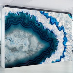 Blue Agate Geode Abstract Wall Mural Peel and Stick Print Wallpaper ...