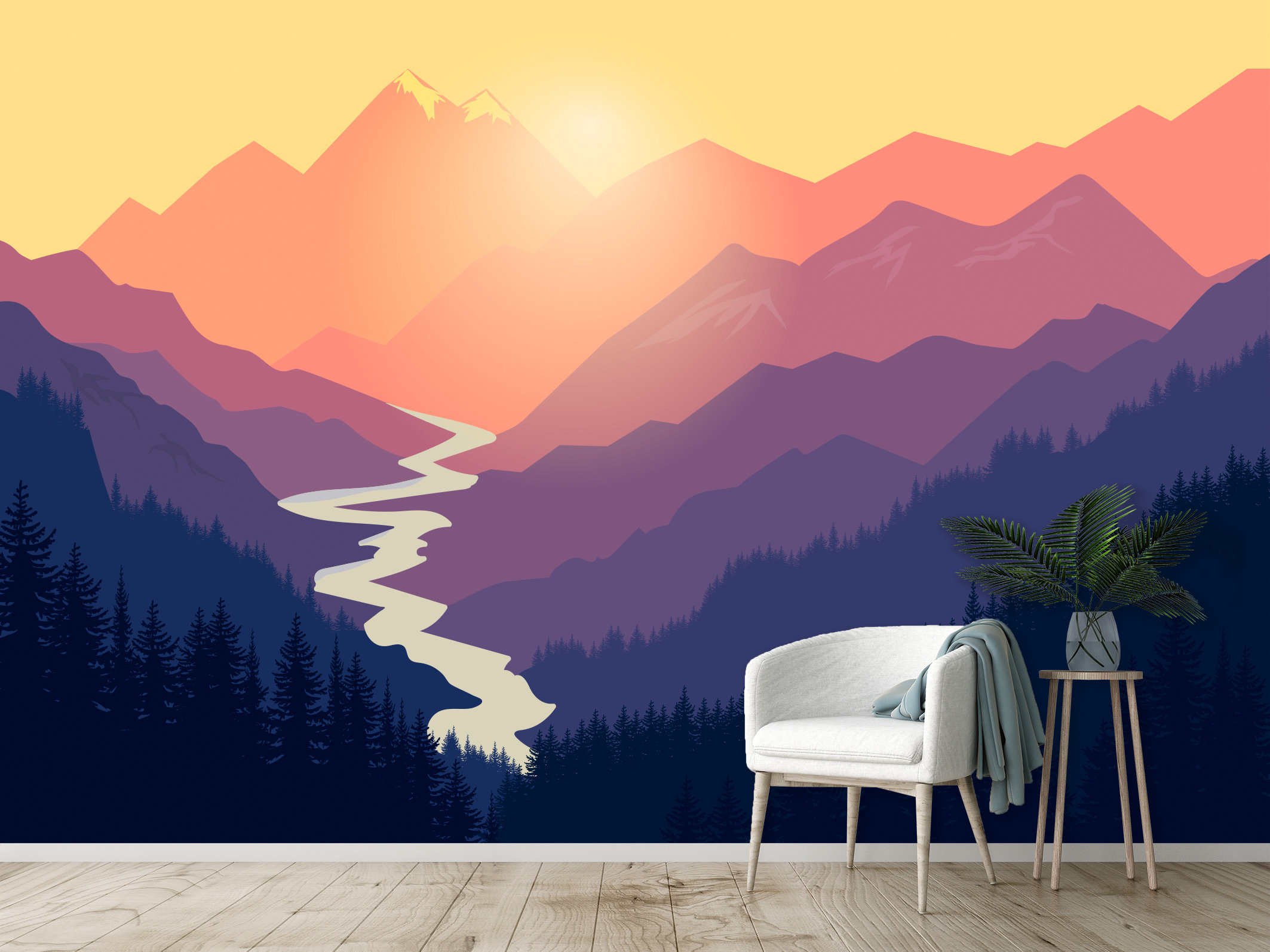 Mountain Landscape Sunset Minimalist 1, minimalism, minimalist, mountains,  landscape, HD wallpaper