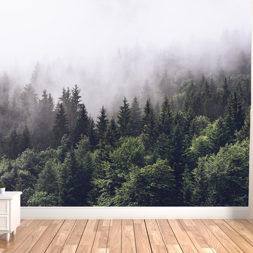 Misty Foggy Forest Wall Mural Peel and Stick Selfadhesive Etsy