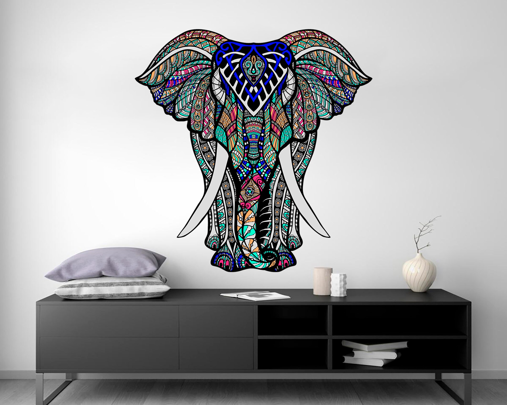 Elephant Decal Elephant Wall Art Colorful Elephant Home Wall Etsy