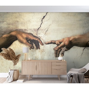 Michelangelo Finger Of God Wallpaper Peel and Stick Bedroom Wallpaper Antique Wall Mural Renaissance Painting Wall Decor Over Bed Wall Paper