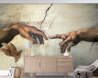 Michelangelo Finger Of God Wallpaper Peel and Stick Bedroom Wallpaper Antique Wall Mural Renaissance Painting Wall Decor Over Bed Wall Paper