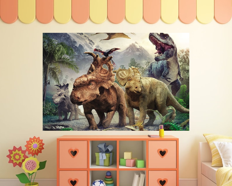 Dinosaurs Mural Wallpaper Peel and Stick Jurassic Wall Art - Etsy