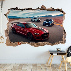 Cars Wall Decal Ford Mustang American Muscle Car Wall Sticker Sports Car Wall Decor Gift for Boy Super Car 3d Wall Sticker Racing Car Art