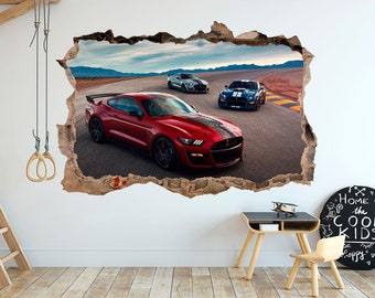 Cars Wall Decal Ford Mustang American Muscle Car Wall Sticker Sports Car Wall Decor Gift for Boy Super Car 3d Wall Sticker Racing Car Art