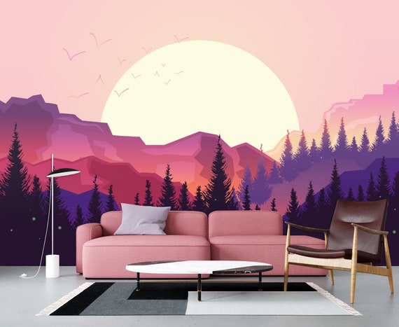 Misty Mountain Landscape Mural Wallpaper In Serene Green - View #9