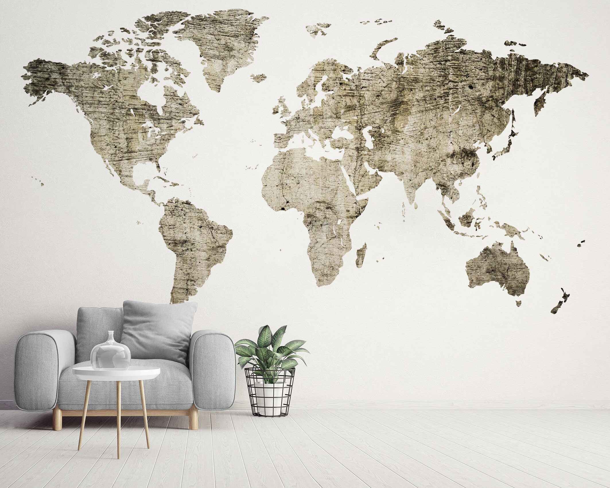World Map Wall Sticker Large Map Decal Vintage Map Wall Decor Print ...