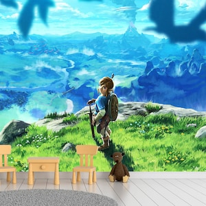 Zelda Wallpaper Fantasy Wall Mural Legend of Zelda Gamer Room Wallpaper Zelda Wall Art Peel and Stick Breath of the Wild Gaming Wallpaper image 8